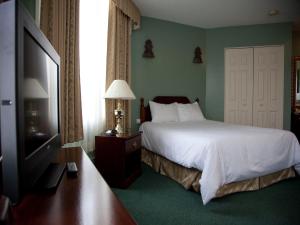 a bedroom with a bed and a flat screen tv at Hotel Senator in Saskatoon