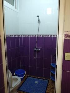 łazienka z toaletą i fioletowymi kafelkami w obiekcie Appartement belle vue w mieście Mʼdik