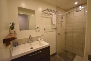 a bathroom with a sink and a shower at Fountains 18 in Mount Hotham