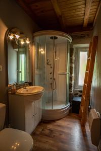 a bathroom with a shower and a sink at Loire-Gerbier-Mézenc in Sainte-Eulalie