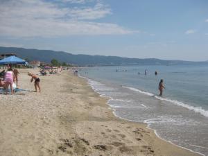 a group of people standing on a beach at Amaranti Luxury Apartments in Nea Vrasna