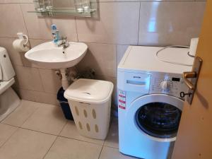 a small bathroom with a washing machine and a sink at Apartment Nono Anton in Kraljevica +41 photos