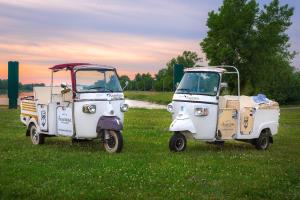 dos carros de golf estacionados en un campo de hierba en Anastasia Suites Downtown, en Zagreb
