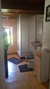 a bathroom with a toilet and a sink at la cle des champs in Saou