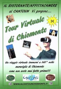 Ein Plakat für eine Erfahrung mit einem Mann, der eine virtuelle Reality-Brille trägt in der Unterkunft Affittacamere Al Cantoun in Chiomonte