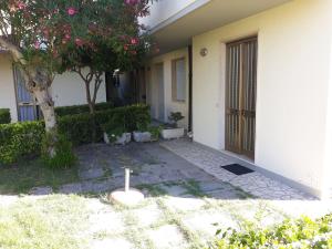 een huis met een binnenplaats met een deur en een boom bij NOVITA'!! Intero appartamento a Marina di Cecina in Marina di Cecina