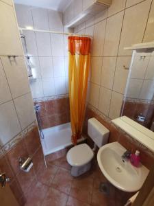 a bathroom with a toilet and a shower and a sink at Apartments Andrijašević in Makarska +38 photos