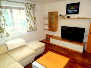 a living room with a couch and a flat screen tv at Appartement Christine in Grossarl