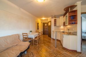 クリニツァ・モルスカにあるPIONOW Rodzinne Apartamenty Urocza 10のキッチン、リビングルーム(ソファ、テーブル付)