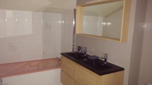 a bathroom with a sink and a mirror and a tub at LE JABLOIRE in Florent-en-Argonne +42 photos