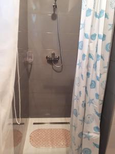 a bathroom with a shower with a shower curtain at Holiday home Balatonbereny/Balaton 18044 in Balatonberény