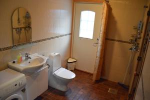 a bathroom with a toilet and a sink at Ekokatti Cottages in Vuokatti