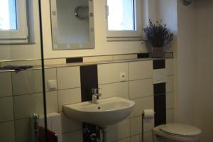 a bathroom with a sink and a toilet at Ferienhaus Cilla in Beltheim