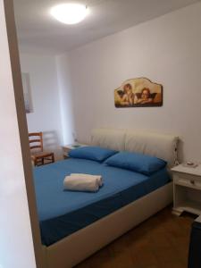 サンタ・マリーナ・サリーナにあるSalina Case Vacanzeのベッドルーム1室(青い枕と絵画付)