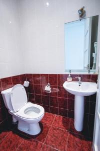 a white toilet sitting next to a sink in a bathroom at Villa Kaunensis in Kaunas