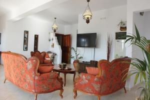 a living room with two chairs and a table at Galini in Agia Irini Milos