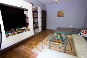 a living room with a couch and a flat screen tv at Modern Apartment in the Heart of Vidin in Vidin