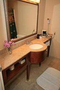 a bathroom with a sink and a large mirror at Sturbridge Host Hotel And Conference Center in Sturbridge