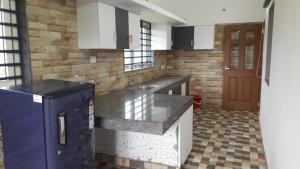 a kitchen with a blue refrigerator in a room at GOLDEN VILLA in Cochin