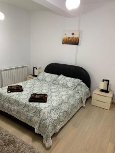 a bedroom with a bed and a painting on the wall at Apartament Raldar Mamaia Nord in Mamaia Nord