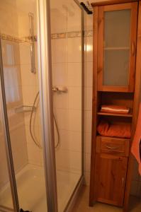 a shower in a bathroom with a glass shower backdoor at Alte Schmiede in Bad Gastein +32 photos