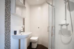 a bathroom with a toilet and a sink and a shower at Cosy Nook in Windermere