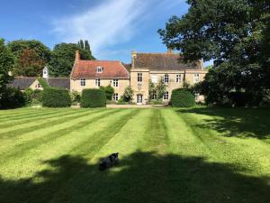 グランサムにあるMarston Hallの家の前の芝生に座る黒猫