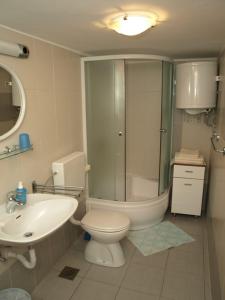 La salle de bains est pourvue d'une douche, de toilettes et d'un lavabo. dans l'établissement Apartment Enjoy and Relax, à Cres