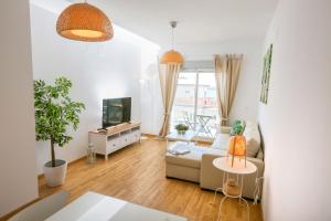 a living room with a couch and a tv at Apartamento L&G Centro in Ayamonte