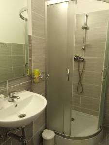 a bathroom with a shower and a sink and a shower at POLANA in Leśna +19 photos