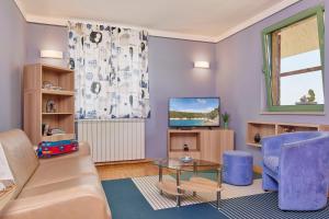 a living room with a couch and a tv at Villa Giardina Apartments in Vinkuran