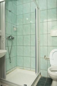 a bathroom with a shower and a toilet at Cormoran Resort in Uzlina