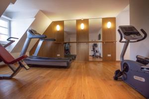 a gym with treadmills and exercise equipment in a room at Traube Blansingen in Efringen-Kirchen