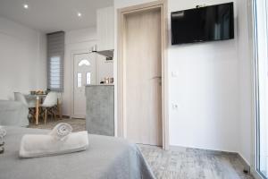 TV a/nebo společenská místnost v ubytování Skalidis Apartments Stalis
