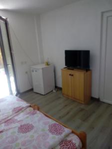ein Schlafzimmer mit einem Bett und einem TV auf einer Kommode in der Unterkunft Vila Veronika ul Dame Gruev 207 Ohrid in Ohrid