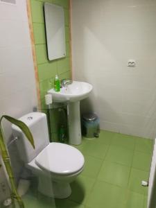 a bathroom with a white toilet and a sink at Ioan Budai-Deleanu Apartment in Cluj-Napoca