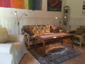 un soggiorno con divano e tavolino da caffè di Ellis Gården a Vemhån