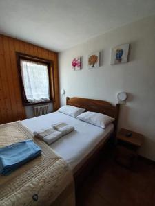 1 dormitorio con 2 camas y ventana en La casina en Folgarida