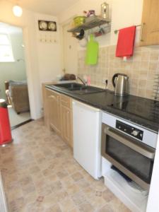 uma cozinha com um lavatório e um fogão em Saurden Guest Apartment em Ipswich