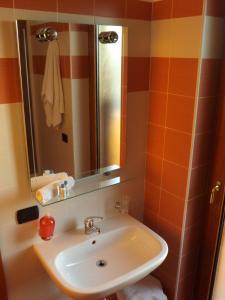 a bathroom with a sink and a mirror at Bed & Breakfast La Villetta in Botricello