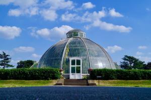 a glass domed greenhouse with a door in it at Beautiful West London House in London