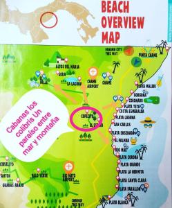 um mapa do mapa da praia em Cabanas Los Colibris em Copecito