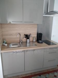 a kitchen with white cabinets and a sink at imperatrice 2 in Berck-sur-Mer