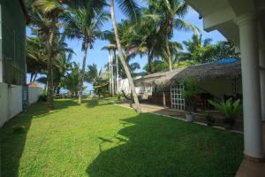 a yard with palm trees and a building at Tharanga Surfing Villa in Ahangama