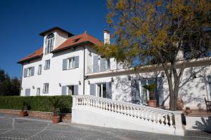 une grande maison blanche avec une clôture blanche dans l'établissement Villa Strampelli, à Pomezia