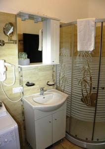 a bathroom with a sink and a shower at Modern Central-Near Unirii Square in Cluj-Napoca