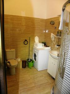 een badkamer met een wasmachine en een wastafel bij Modern Central-Near Unirii Square in Cluj-Napoca