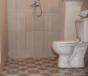 a bathroom with a toilet and a shower at Residence Hotel Lwili in Ouagadougou