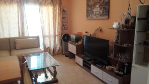 a living room with a couch and a television at Room/Rooms for 1/2 Guests in Haifa