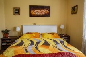 um quarto com uma cama e um quadro na parede em apartmán Lhota u Lysic em Lhota u Lysic